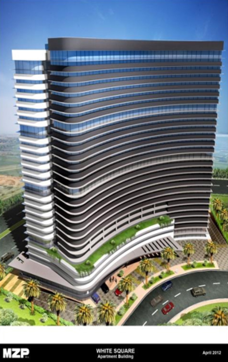 Curved high-rise tower facade